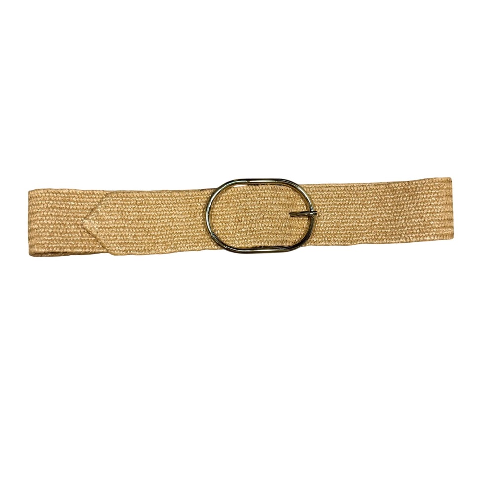 Beachy Boho Raffia Look Woven Straw Braided Elastic Belt Tan Nautical Resortwear